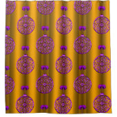 Paarse kerstdecorpties op goud douchegordijn (Voorkant)