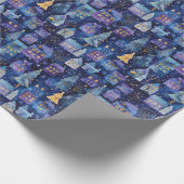 Paarse kerstdorp met een kerstboom cadeaupapier (Hoek)