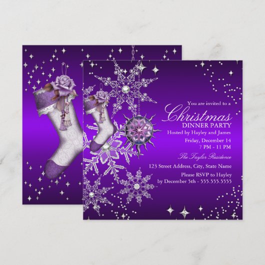 Paarse kerstfeestdag 3 kaart (Voorkant / Achterkant)