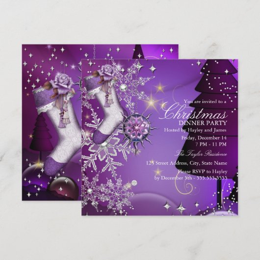 Paarse kerstfeestdag 4 kaart (Voorkant / Achterkant)