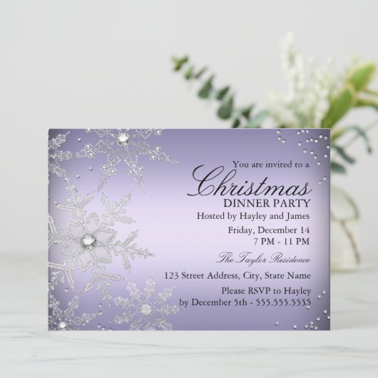 Paarse kerstfeestdag in Crystal Snowflake Kaart (Staand voorkant)