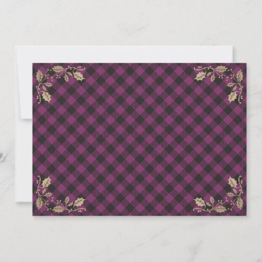 Paarse kerstfeestdag met gouden ponden kaart (Achterkant)