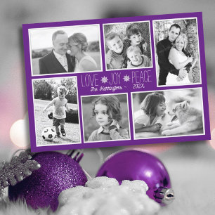 Paarse kerstfoto Collage Love Joy Kaart
