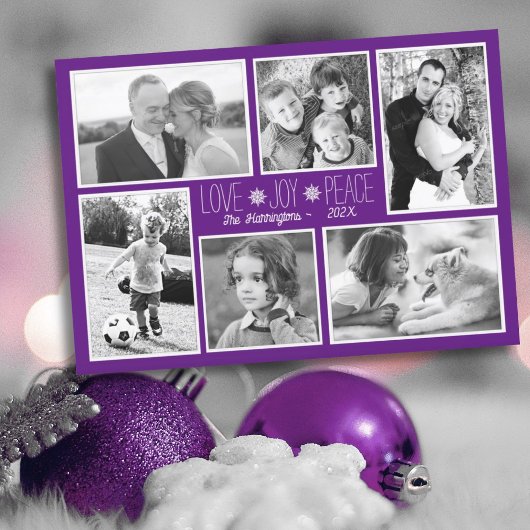 Paarse kerstfoto Collage Love Joy Kaart