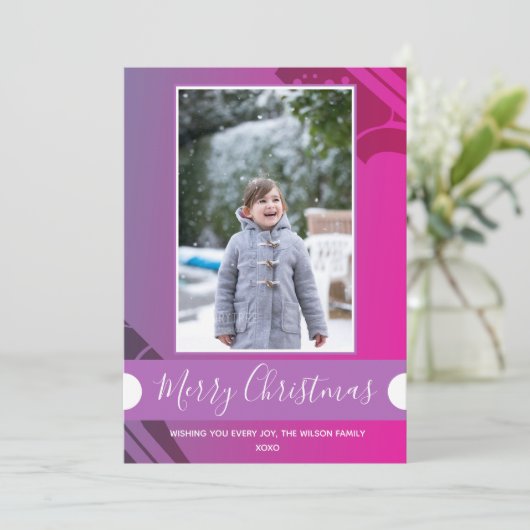 Paarse kerstfoto feestdagenkaart (Staand voorkant)