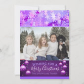 Paarse kerstfoto Snowflake Feestdagenkaart (Voorkant)