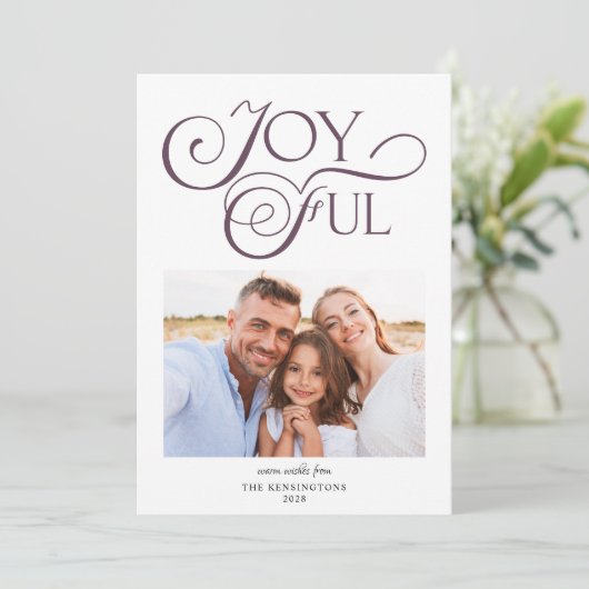 Paarse kerstfoto van Mauve Joyful Feestdagenkaart (Staand voorkant)