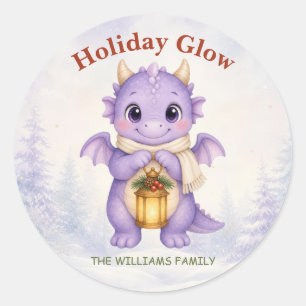 Paarse Kerstglans Persoonlijke Familie Kerstmis Ronde Sticker