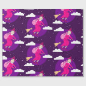 paarse Kerstheks Befana Broomrider Spookmas Cadeaupapier (Vlak)