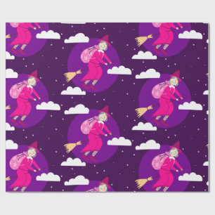 paarse Kerstheks Befana Broomrider Spookmas Cadeaupapier
