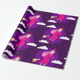 paarse Kerstheks Befana Broomrider Spookmas Cadeaupapier