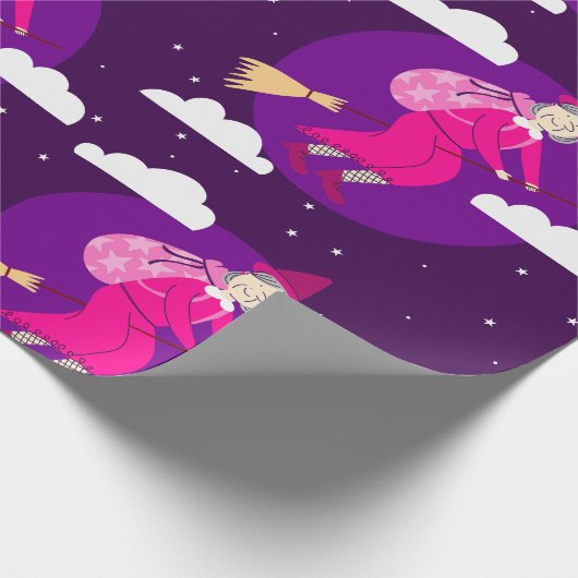 paarse Kerstheks Befana Broomrider Spookmas Cadeaupapier (Hoek)
