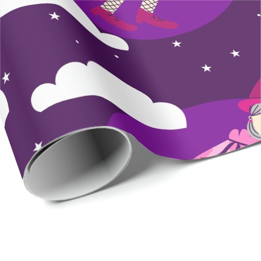 paarse Kerstheks Befana Broomrider Spookmas Cadeaupapier (Rol Hoek)