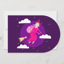 paarse Kerstheks Befana Broomrider Spookmas Kaart