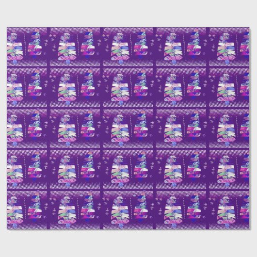 Paarse kerstinkuilbomen cadeaupapier (Vlak)