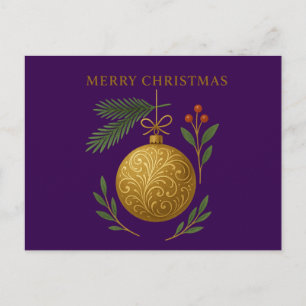 Paarse kerstkaart - Kerstmis Gouden Ornament Briefkaart
