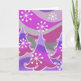 Paarse kerstkaart winterbomen feestdagen kaart
