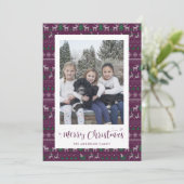 Paarse kerstkaarten met groene kerstkaart (Staand voorkant)