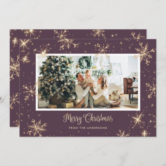 Paarse kerstkaarten met reservebasis feestdagenkaart (Voorkant / Achterkant)