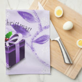 Paarse kerstkeukenhanddoeken met kerstcadeaus theedoek (Quarter Fold)