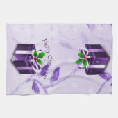 Paarse kerstkeukenhanddoeken met kerstcadeaus theedoek (Horizontaal)