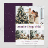 Paarse kerstlampjes 3 Foto collage Feestdagenkaart (Voorkant / Achterkant)