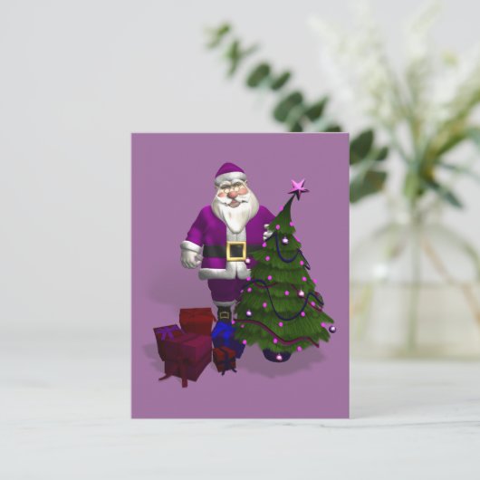 Paarse kerstman feestdagenkaart (Staand voorkant)