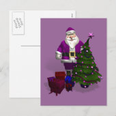 Paarse kerstman feestdagenkaart (Voorkant / Achterkant)