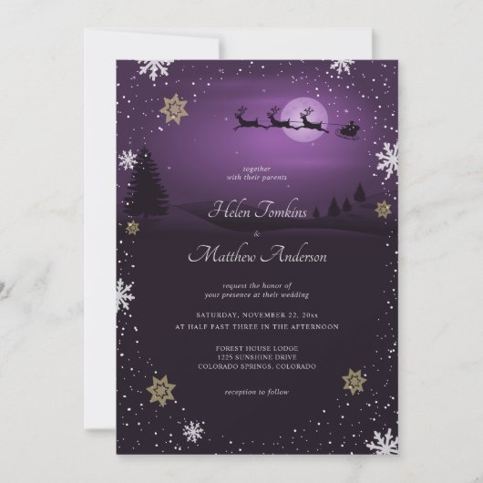 Paarse Kerstman Kerstmis bruiloft uitnodigingen (Voorkant)