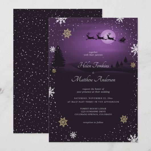 Paarse Kerstman Kerstmis bruiloft uitnodigingen (Voorkant / Achterkant)