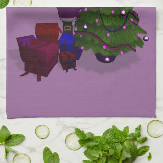 Paarse kerstman theedoek (Gevouwen)