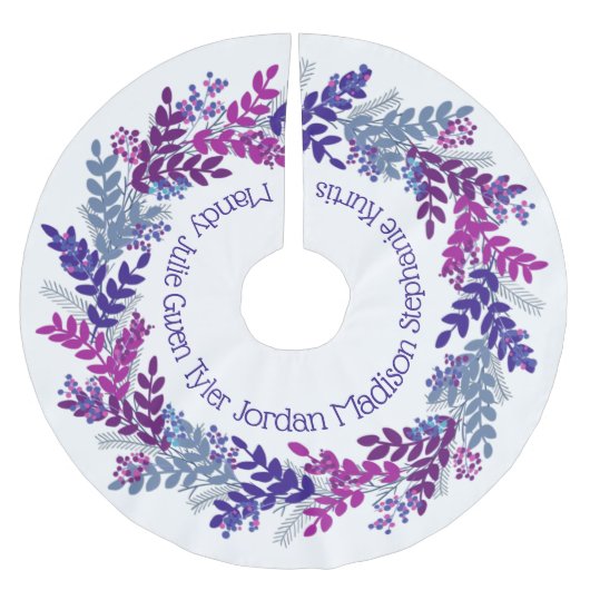 Paarse kerstmannen met familienaam kerstboom rok (Voorkant)