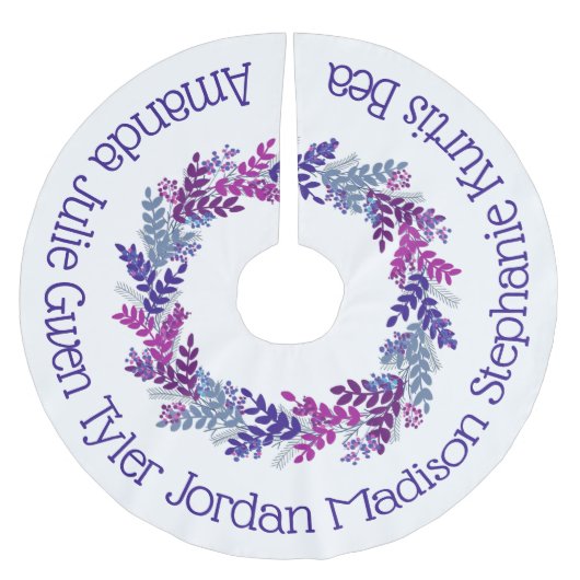 Paarse kerstmannen met familienaam kerstboom rok (Voorkant)