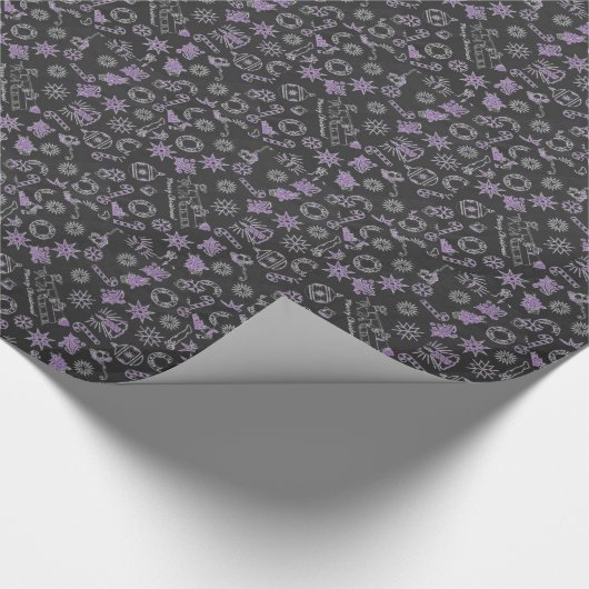 Paarse kerstmansymbolen met Merry KerstBlack Cadeaupapier (Hoek)