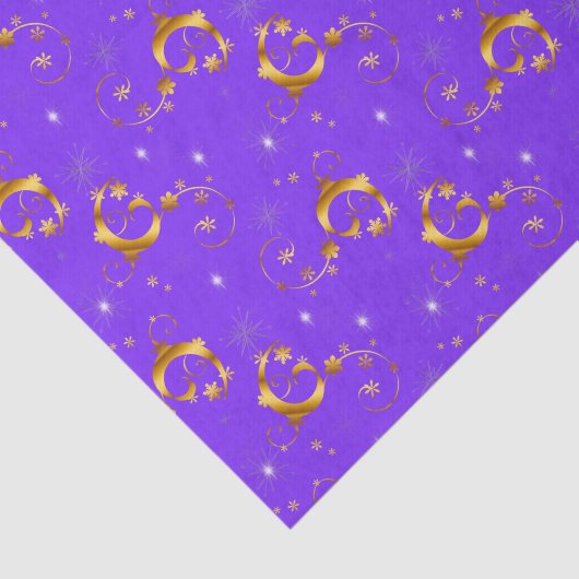 Paarse kerstmis met goudzwijn en sterren tissuepapier (Detail)