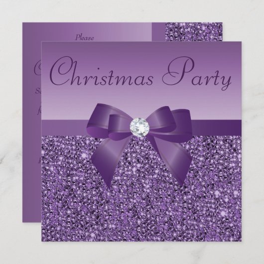 Paarse Kerstmis Partij Gedrukte Sequins & Diamond Kaart (Voorkant / Achterkant)