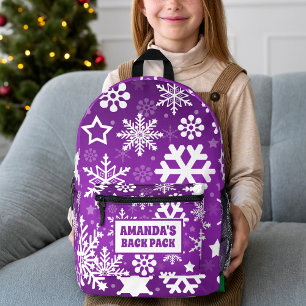 Paarse Kerstmis Sneeuwvlokken Gepersonaliseerde Ki Bedrukte Rugzak