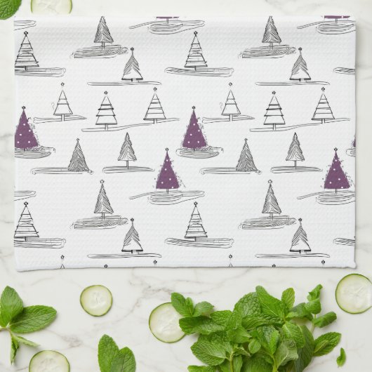 Paarse Kerstmispatroon#5 ID1009 Theedoek (Gevouwen)