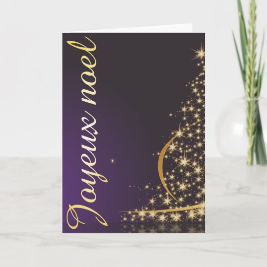 Paarse kerstmotief met gouden kerstboom kaart (Voorkant)
