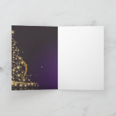 Paarse kerstmotief met gouden kerstboom kaart (Binnen)
