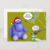 Paarse kerstnijlpaard feestdagenkaart (Voorkant / Achterkant)