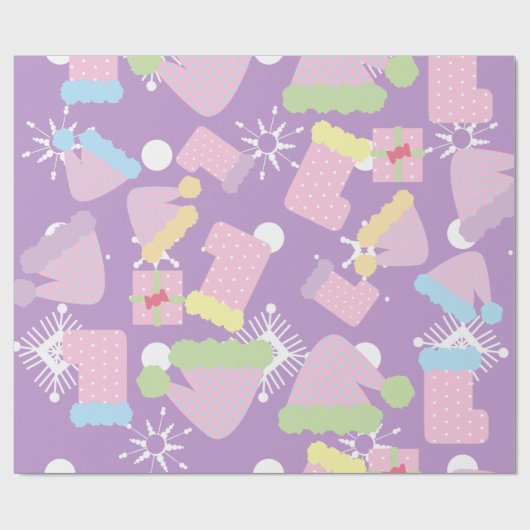 Paarse kerstpatronen cadeaupapier (Vlak)