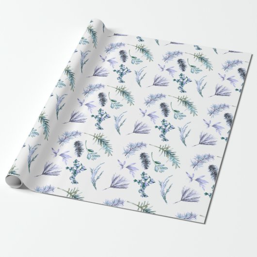 Paarse kerstpine Botanisch Cadeaupapier (Uitgerold)