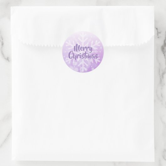 Paarse kerstsnowflake ronde sticker (Tas)