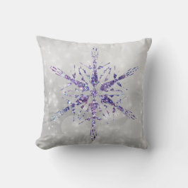 Paarse kerstsnowflake Sparkle Silver Kussen