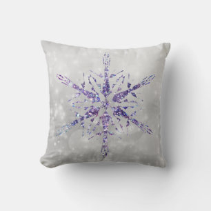 Paarse kerstsnowflake Sparkle Silver Kussen