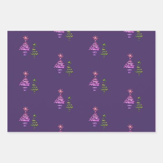 Paarse kerstsnowflake Star-kerstboom Inpakpapier Vel (Voorkant 3)