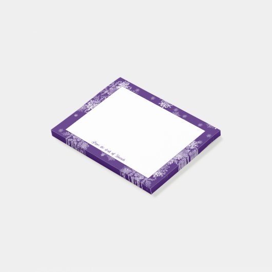 Paarse kerstsnowflakes Aangepaste notities Post-it® Notes (Schuin)