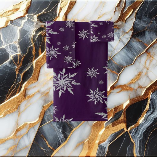 Paarse kerststerren met wit ijskristal bad handdoek