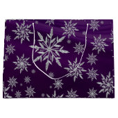 Paarse kerststerren met wit ijskristal groot cadeauzakje (Voorkant)